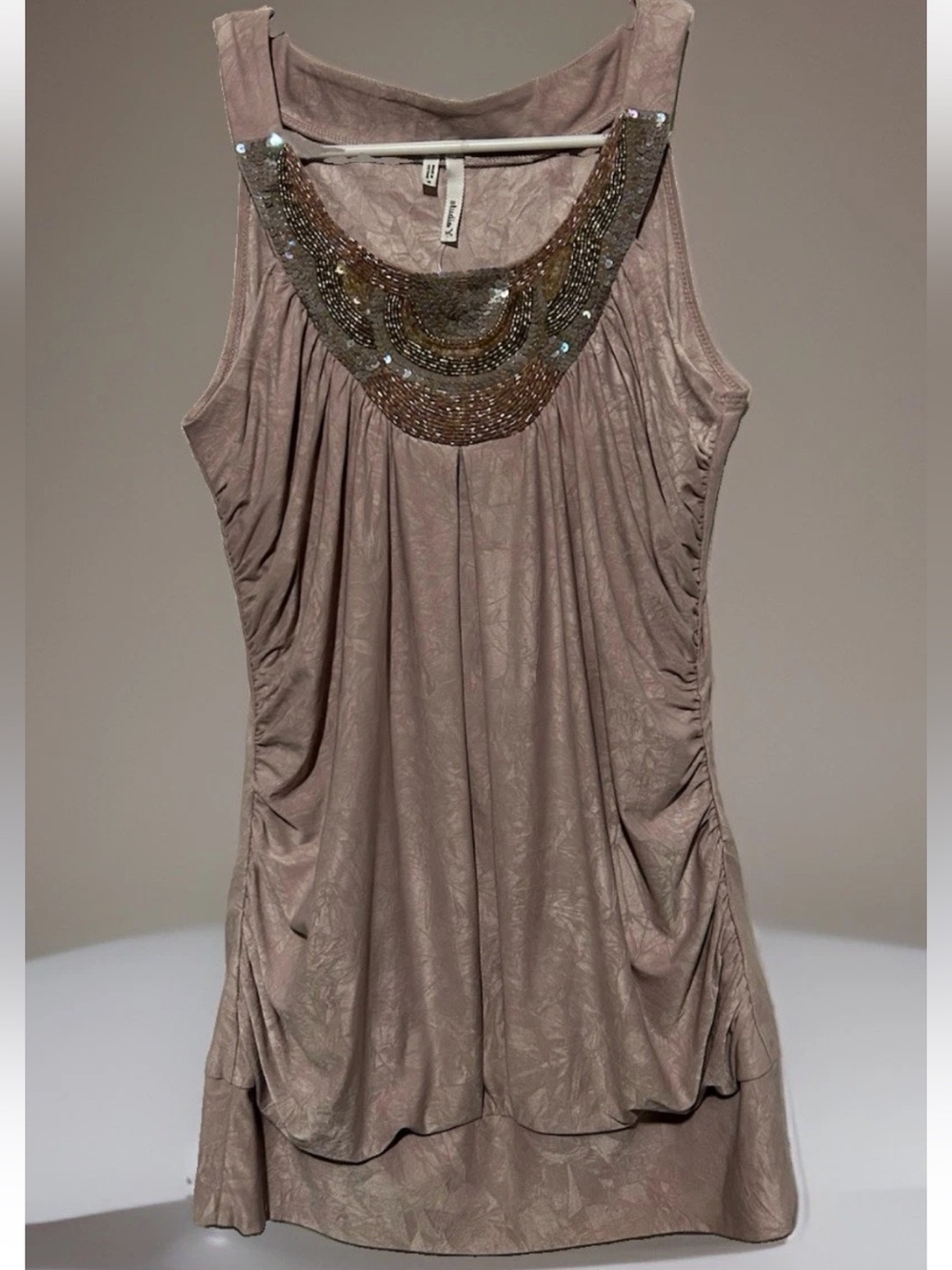 Studio Y Top S New Lavender Stretch Knit Retro Beaded Tank Shirt Blouse $32 NWT